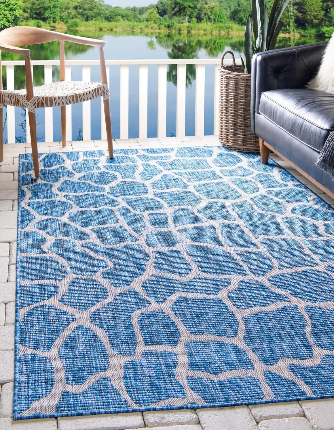 Unique Loom 5' 1 x 8' 0 Rectangle Indoor/Outdoor Safari Blue Area Rug