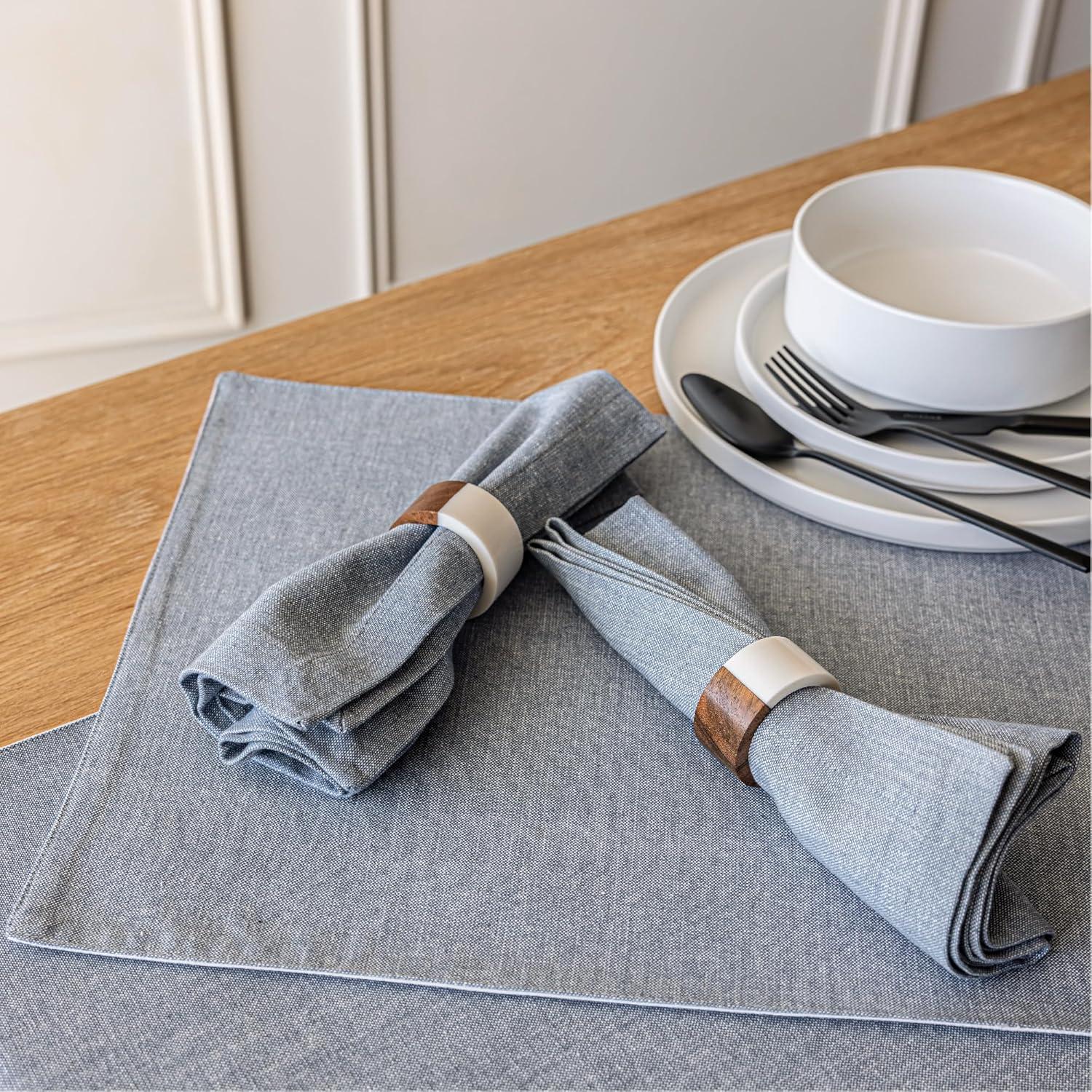 over&back Woven Frayed Chambray Placemats - 100% Cotton - Kitchen and Home Decor - 14" L X 20" W