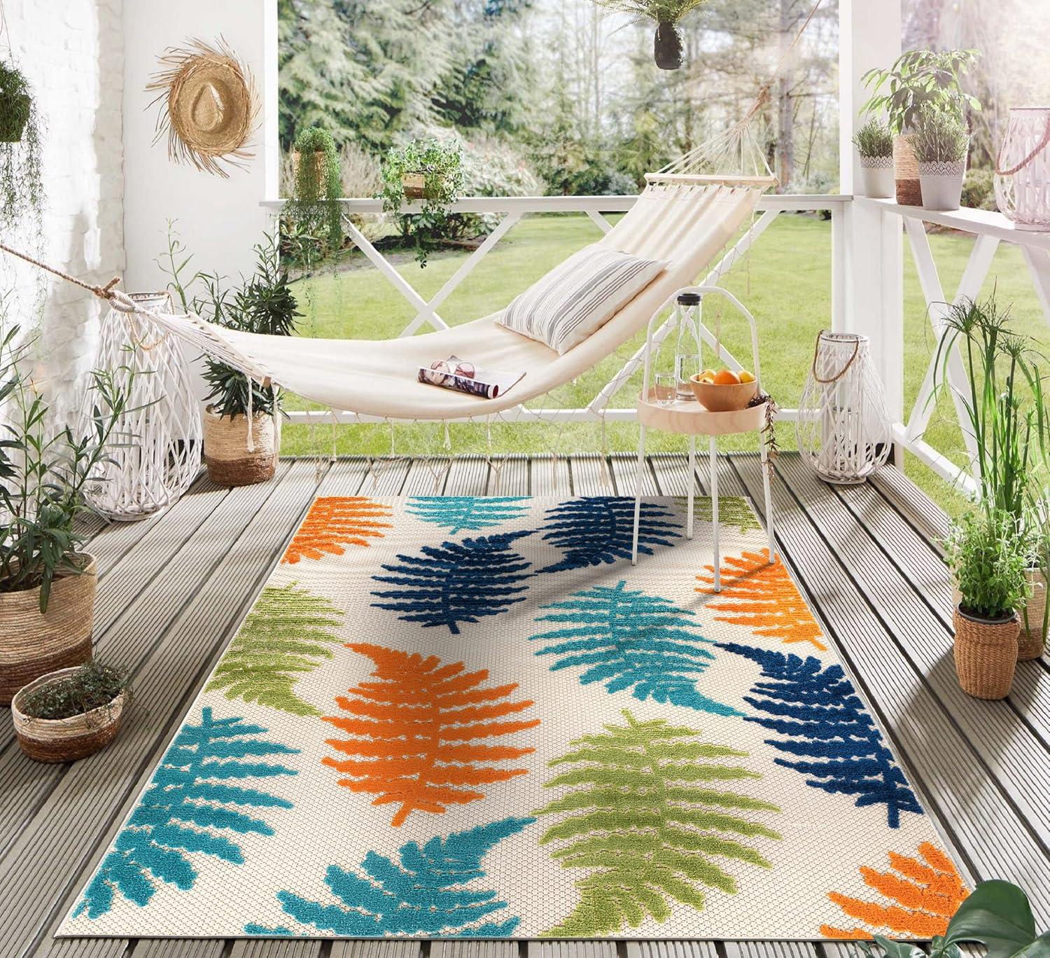 World Rug Gallery Seville Floral Leaves Indoor/Outdoor Area Rug