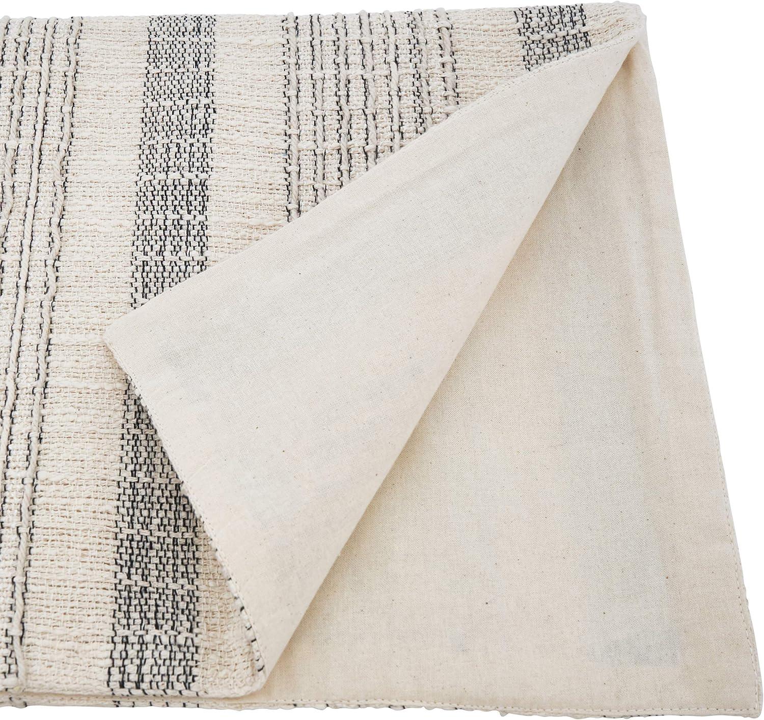 Ivory and Gray Cotton Striped Table Runner