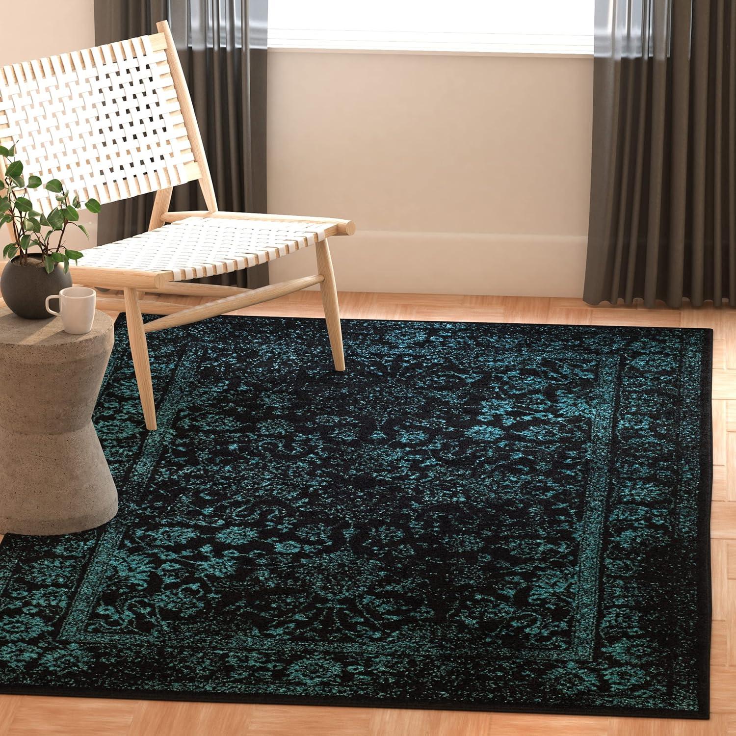 SAFAVIEH Adirondack Wyatt Traditional Area Rug, Black/Teal, 5'1" x 7'6"