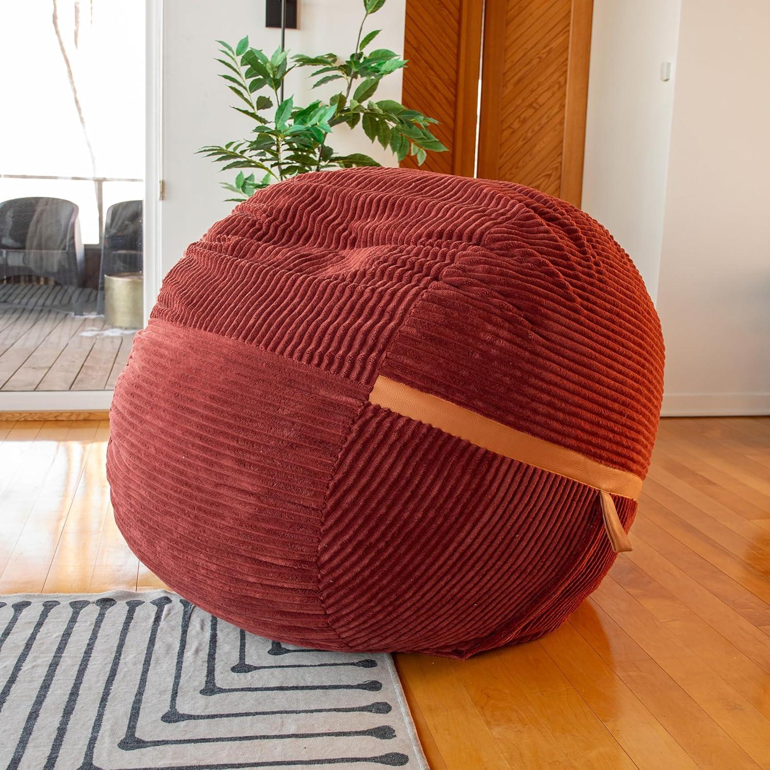 Big Joe Foam Filled Bean Bag Chair with Removable Cover, Corded Plush, Vegan Leather Accents, Medium to XXL Size