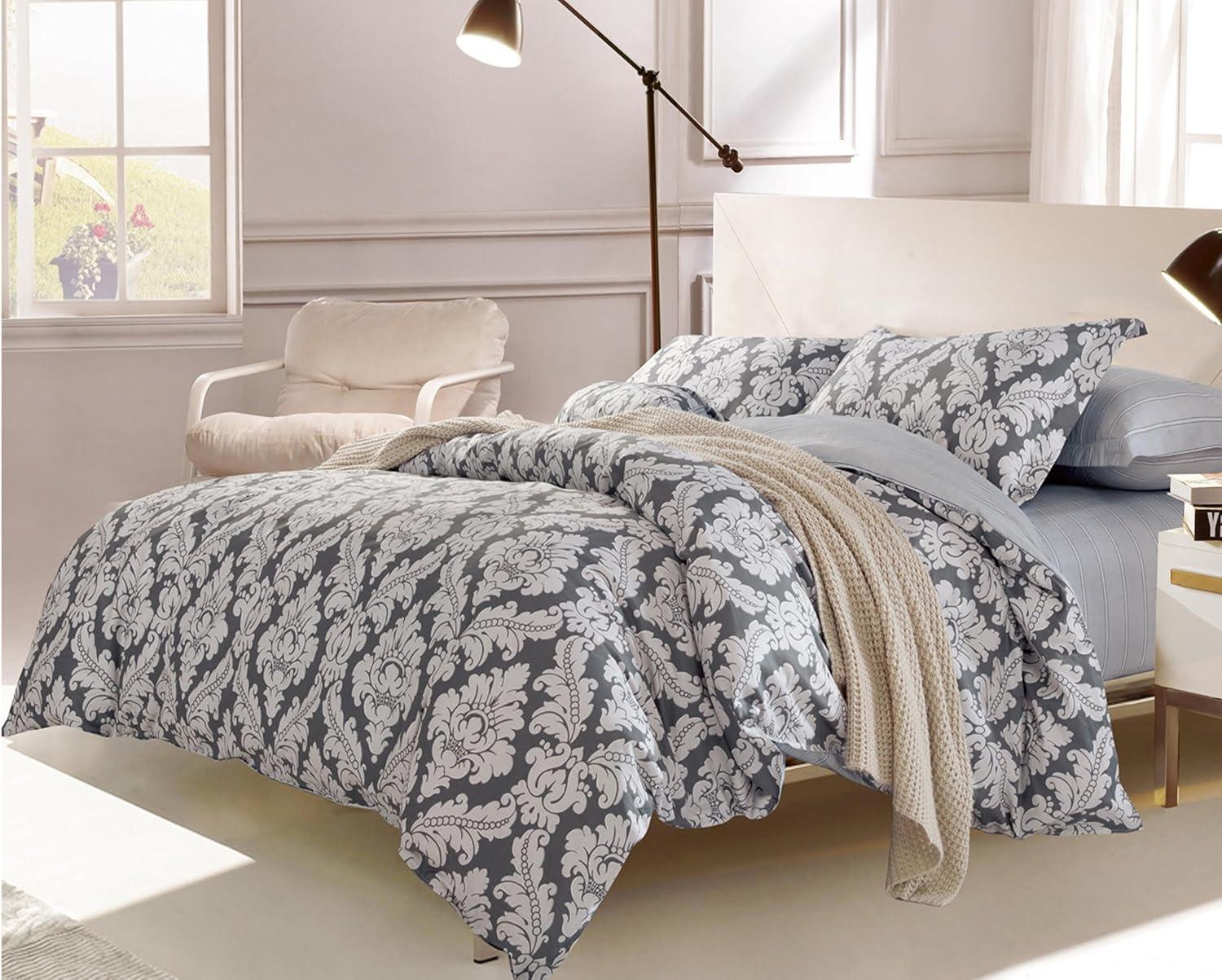 Gray and White Cotton Medallion Queen Bedding Set