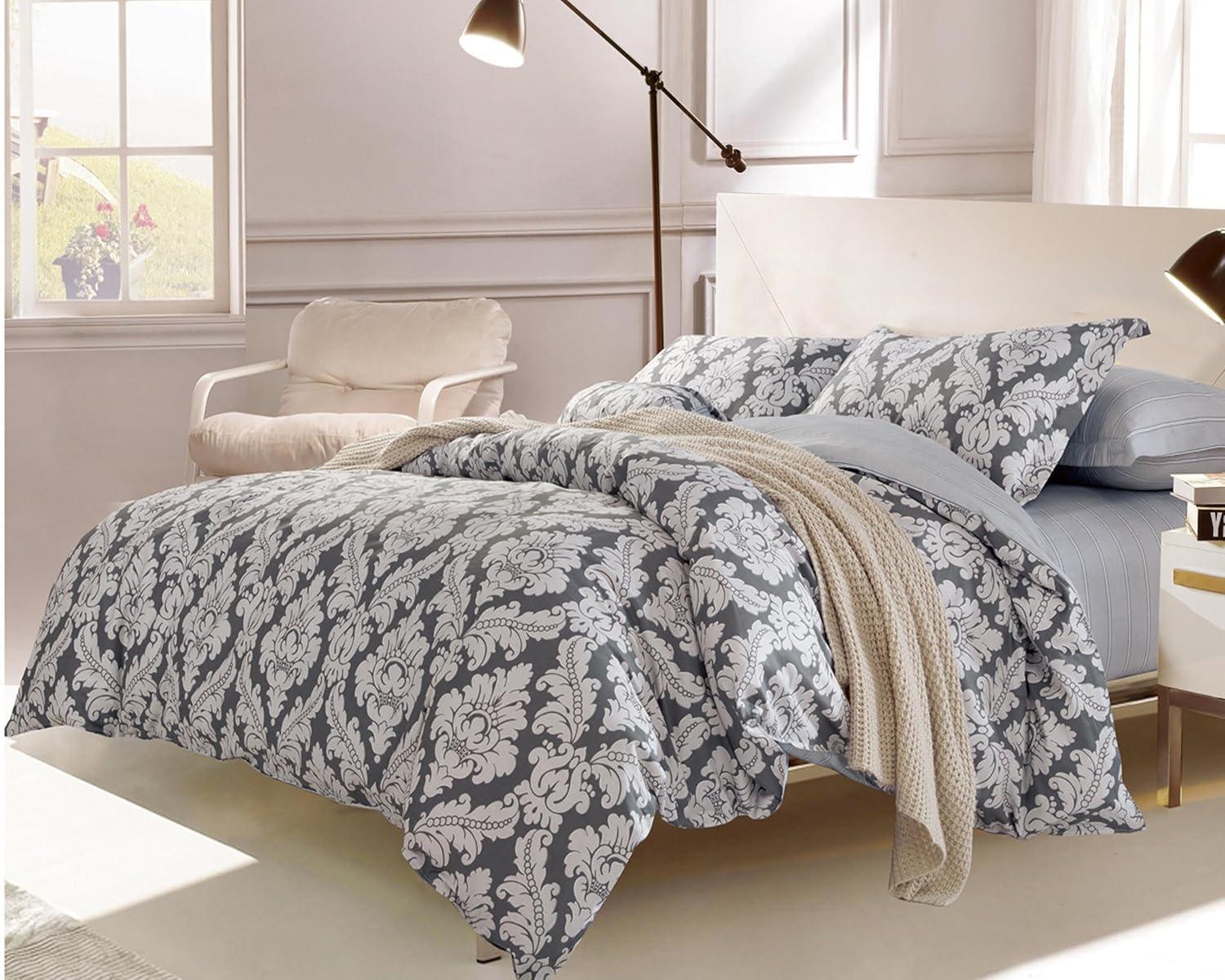 Gray and White Cotton Medallion Queen Bedding Set