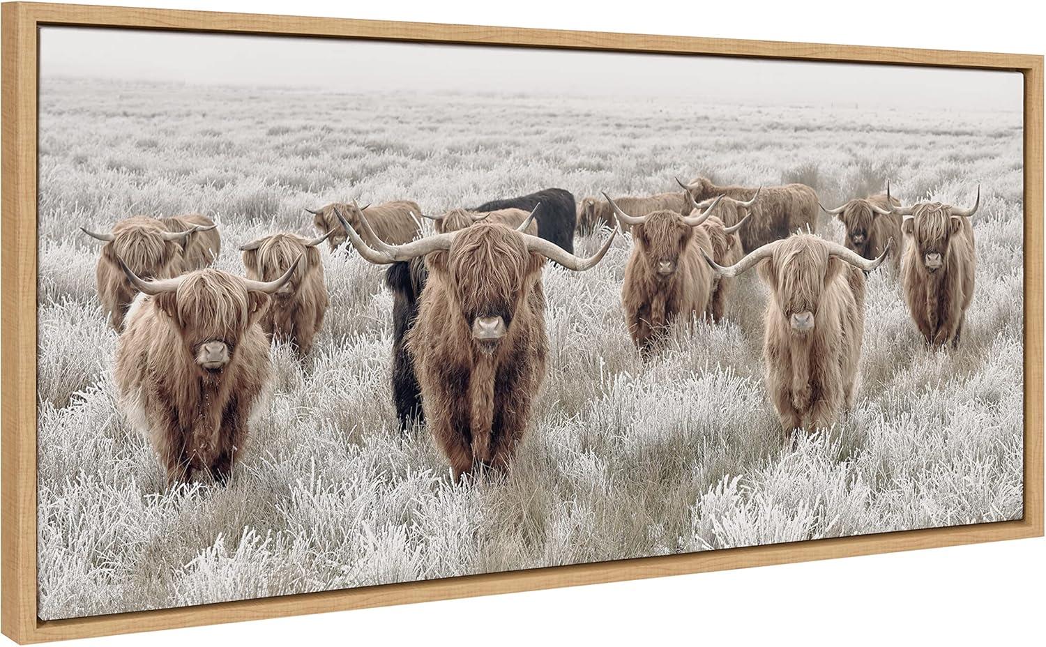 Kate and Laurel Sylvie Herd of Highland Cows Color Framed Canvas by The Creative Bunch Studio