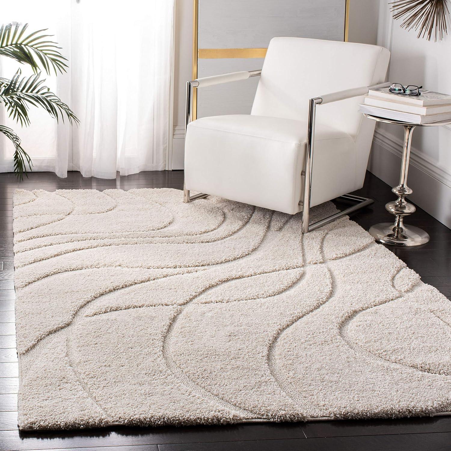 Florida Shag SG471 Power Loomed Indoor Accent Rug - Creme/Creme - 3'3"x5'3" - Safavieh