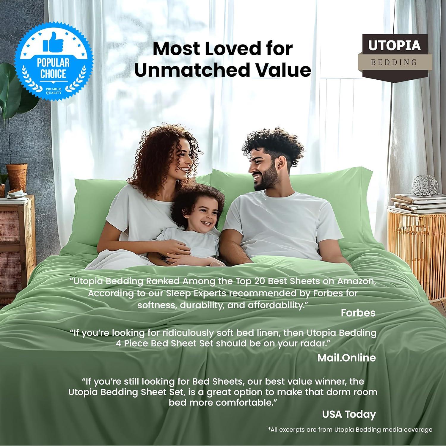 Utopia Bedding Queen Sheet Set – 4 Piece Bed Sheets for Queen Size Bed, Soft and Breathable Microfiber, Includes 1 Fitted Sheet, 1 Flat Sheet and 2 Pillowcases (Sage)