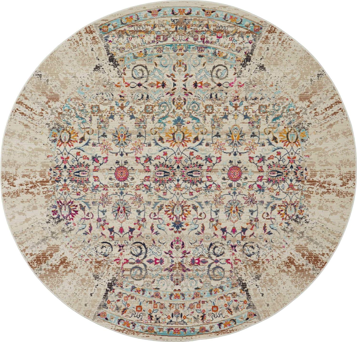 Nourison Vintage Kashan VKA02 Ivory/Light Blue/Orange Indoor Area Rug - 6' x ROUND
