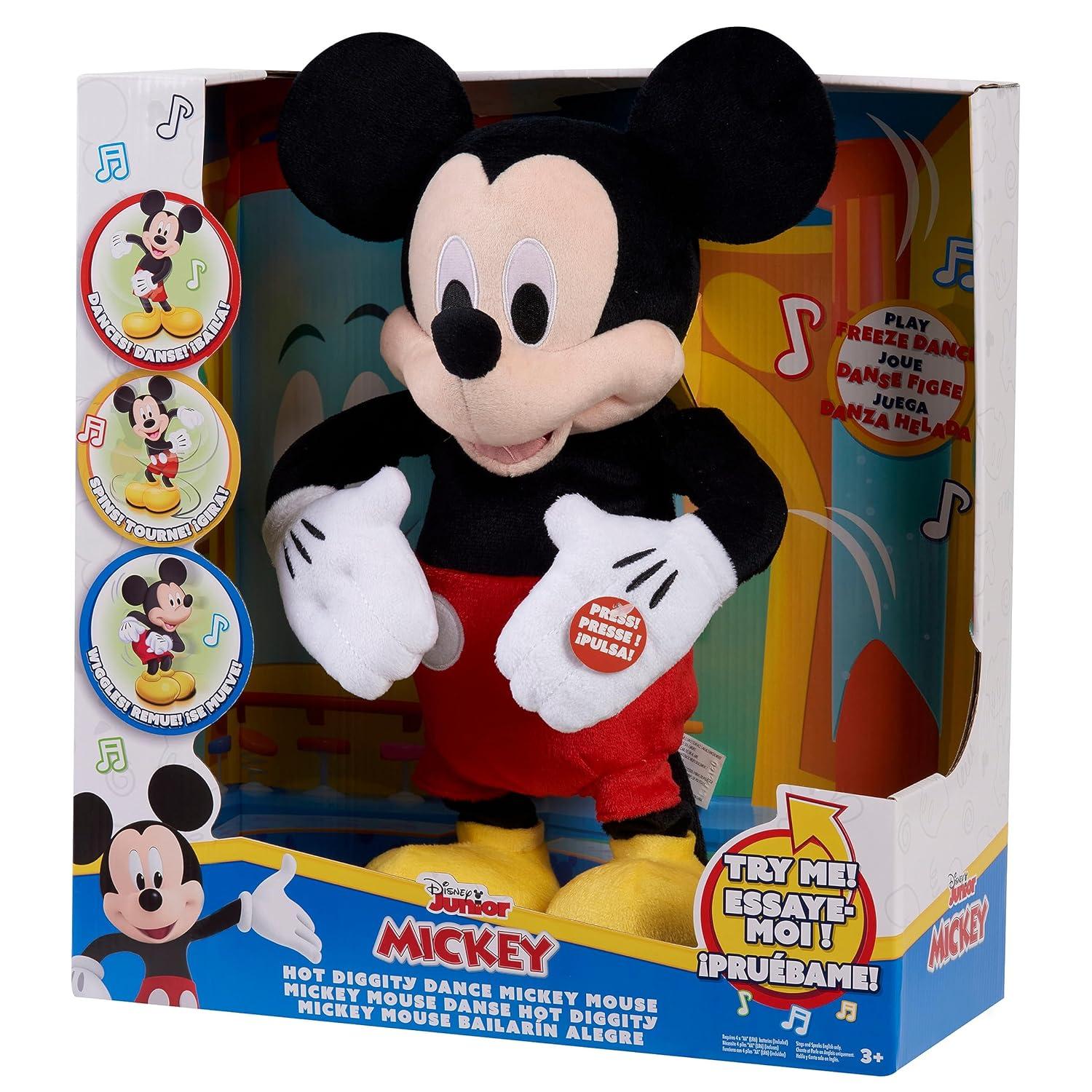Disney Junior Mickey Mouse Hot Diggity Dance Mickey Feature Plush Stuffed Animal, Motion, Sounds, and Games Baby and Toddler Toys
