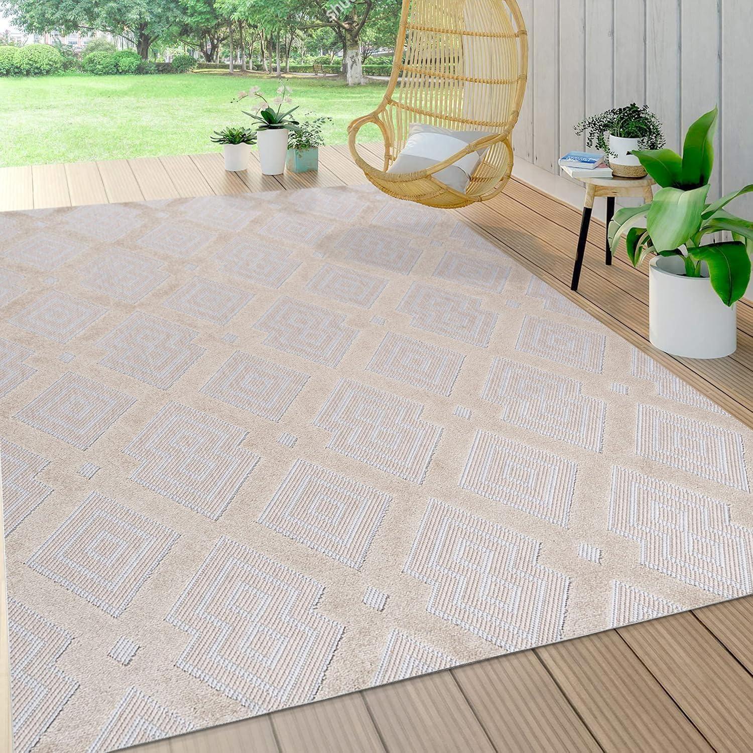 Duwun High-Low Pile Ogee Trellis Tone-on-Tone Indoor/Outdoor Area Rug  - JONATHAN Y