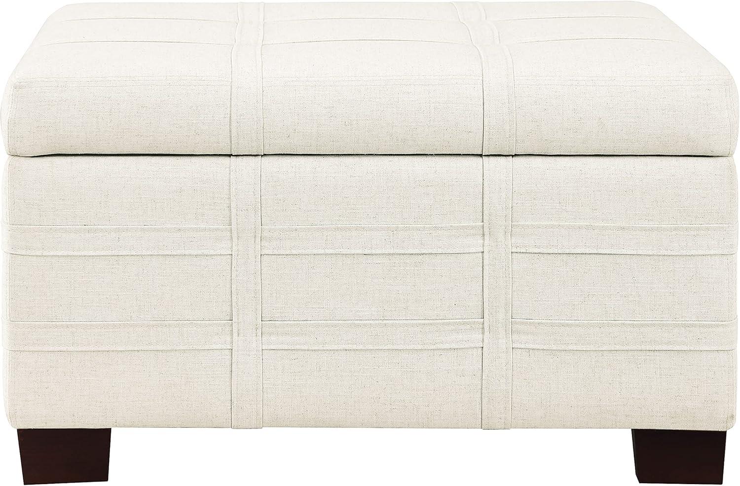 Detour Strap Square Storage Ottoman in Linen White Fabric