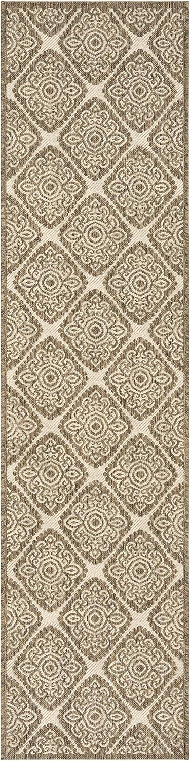 Cream Beige Flat Woven Geometric Synthetic Runner Rug