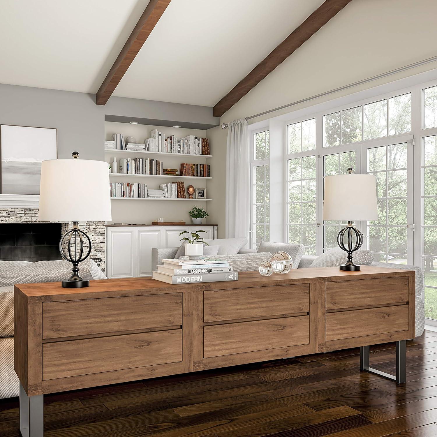 Lavish Home Juego de 2 Lámparas de Mesa Modernas de Estilo Rústico, Marfil