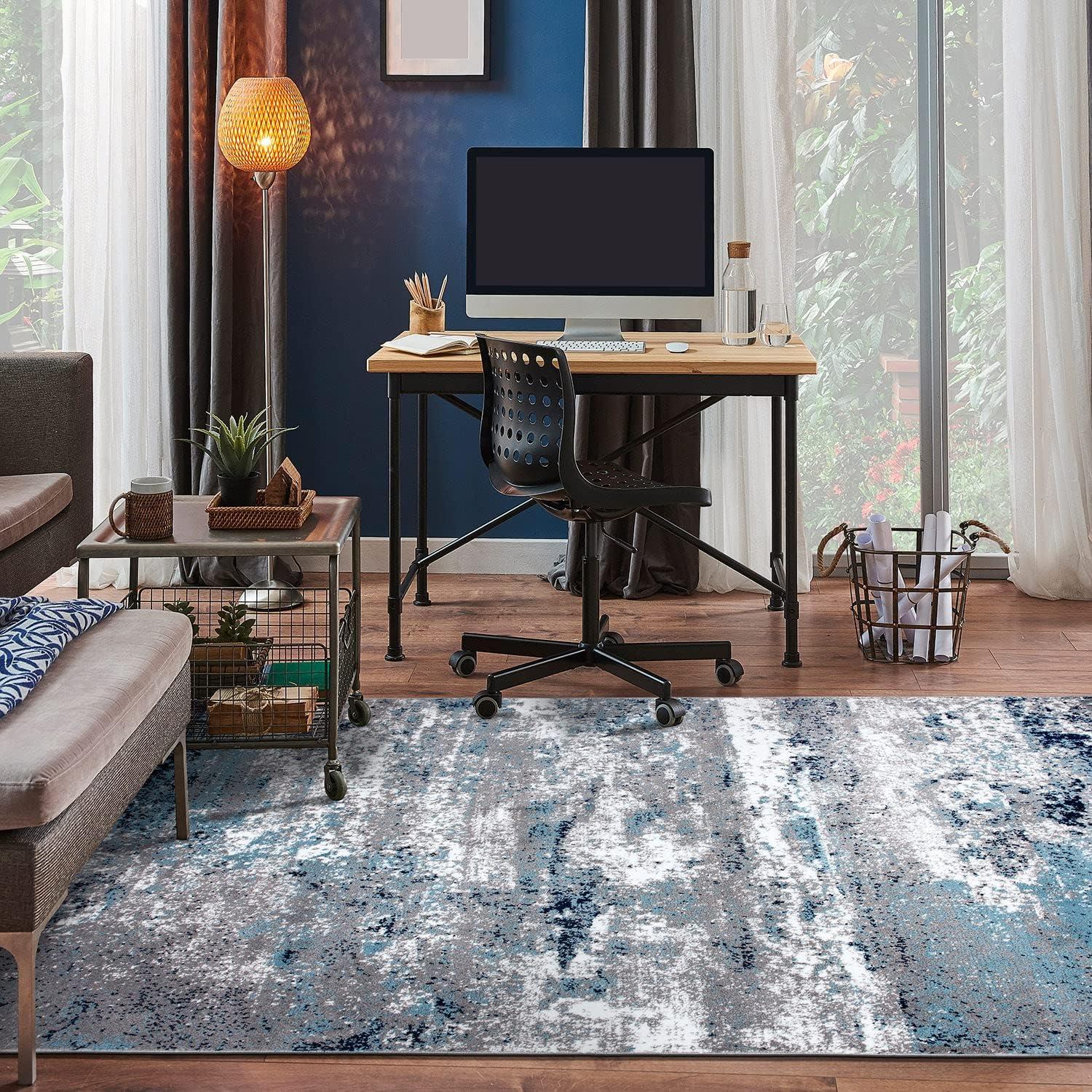 World Rug Gallery Distressed Abstract Watercolor Area Rug - Blue 4'x6'