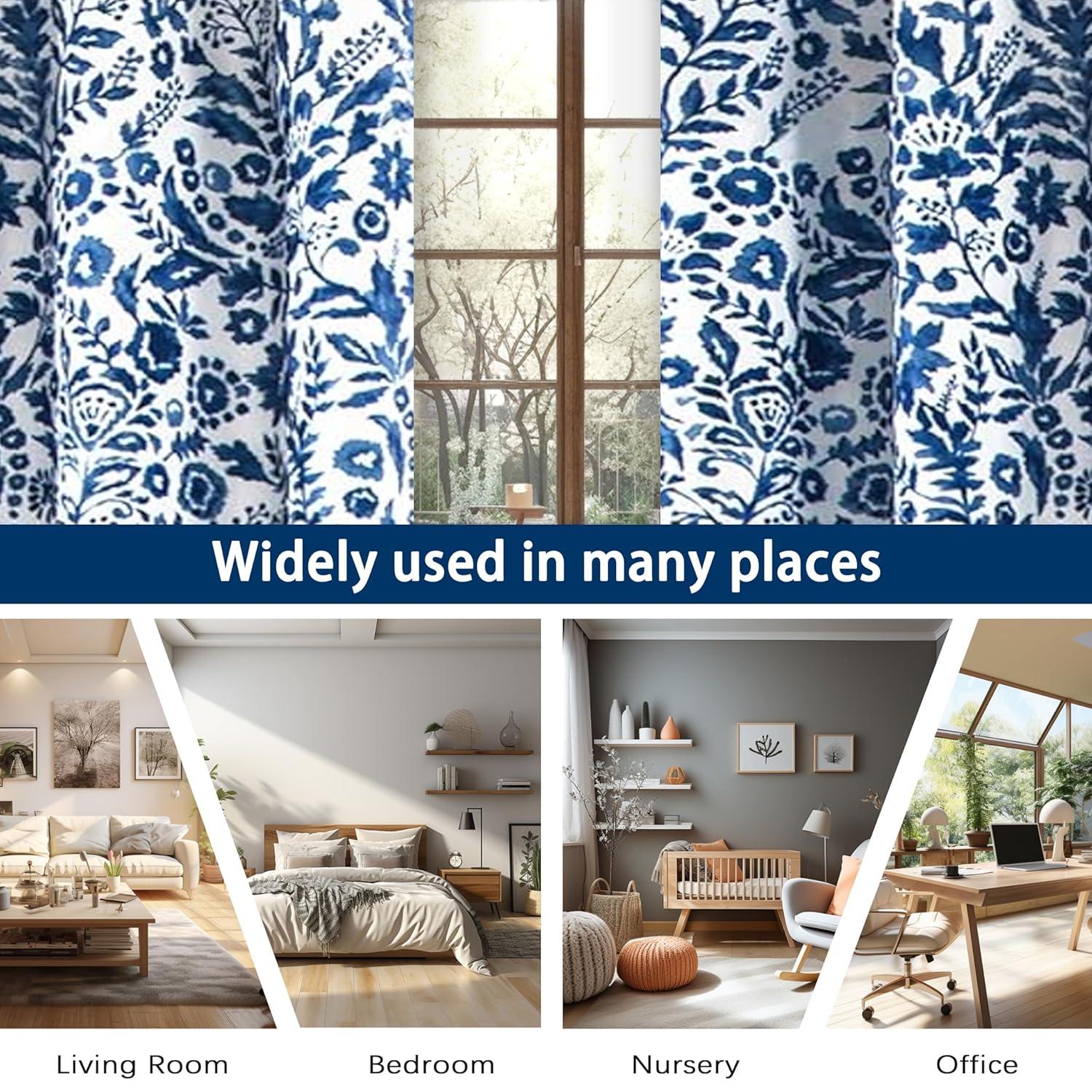 DriftAway Julia Watercolor Blackout Room Darkening Grommet Lined Thermal Insulated Energy Saving Window Curtains 2 Layers 2 Panels 36"L x 52"W Navy