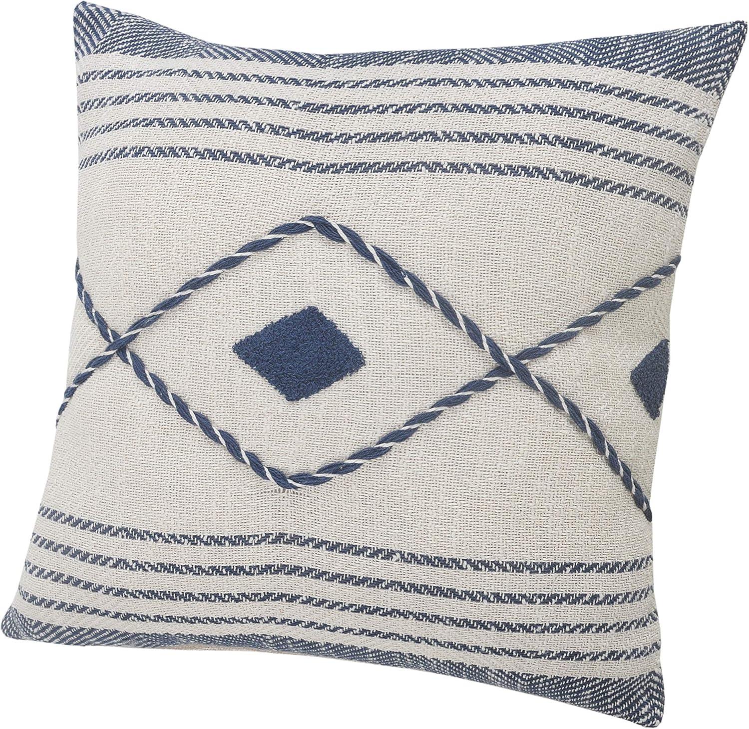 Seaside Serenity 20" Square Hand-Woven Geometric Cotton Throw Pillow Cover