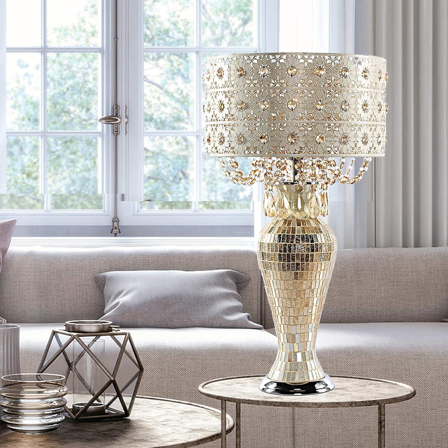 Champagne Bronze Mosaic Adjustable Table Lamp with Jeweled Accents