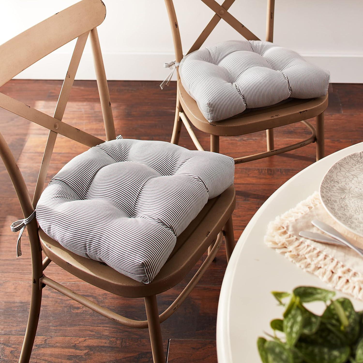 Gray Oxford Reversible Chair Pad (Set Of 2) (16.5"X15.5"): Weather-Resistant, Tufted - Pillow Perfect