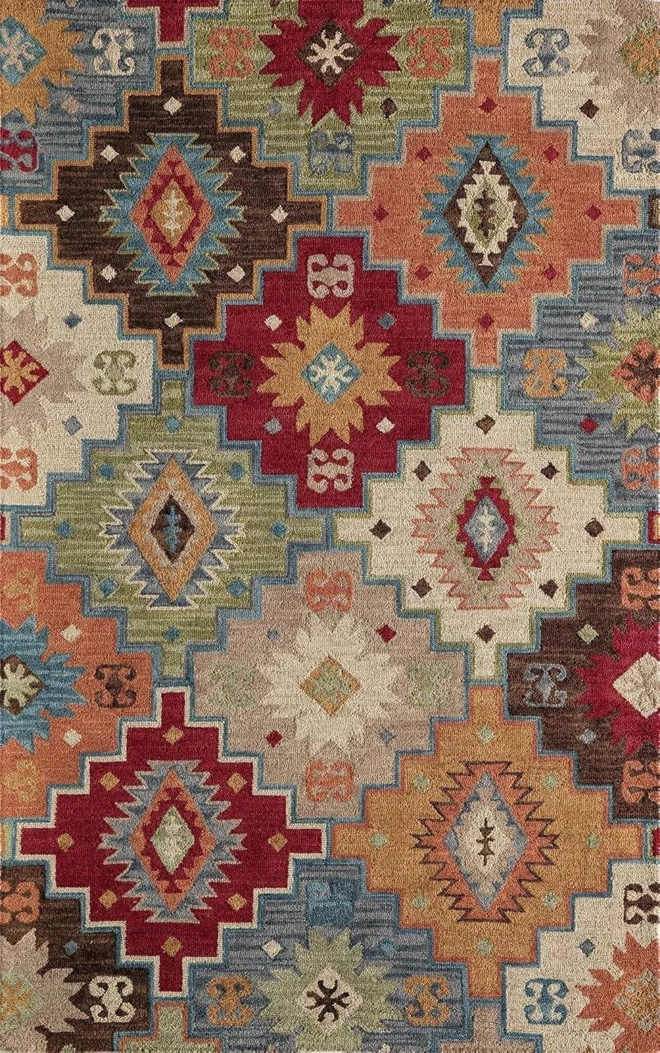 3'6"x5'6" Tangier Baylor Multi Area Rug - Momeni: Geometric Wool, Handmade Hooked, Medium Pile Rug