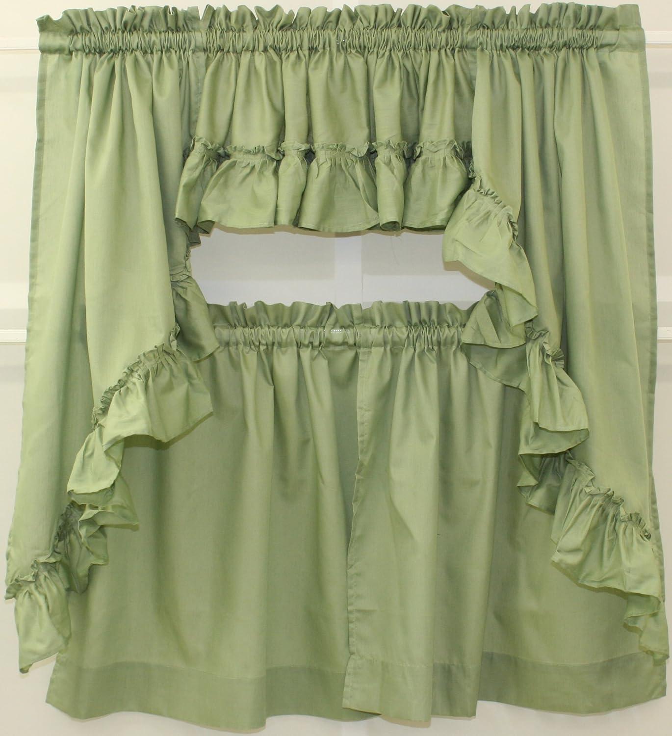 Ellis Stacey 1.5" Rod Pocket High Quality Fabric Solid Color Window Ruffled Swag 60"x38" Sage