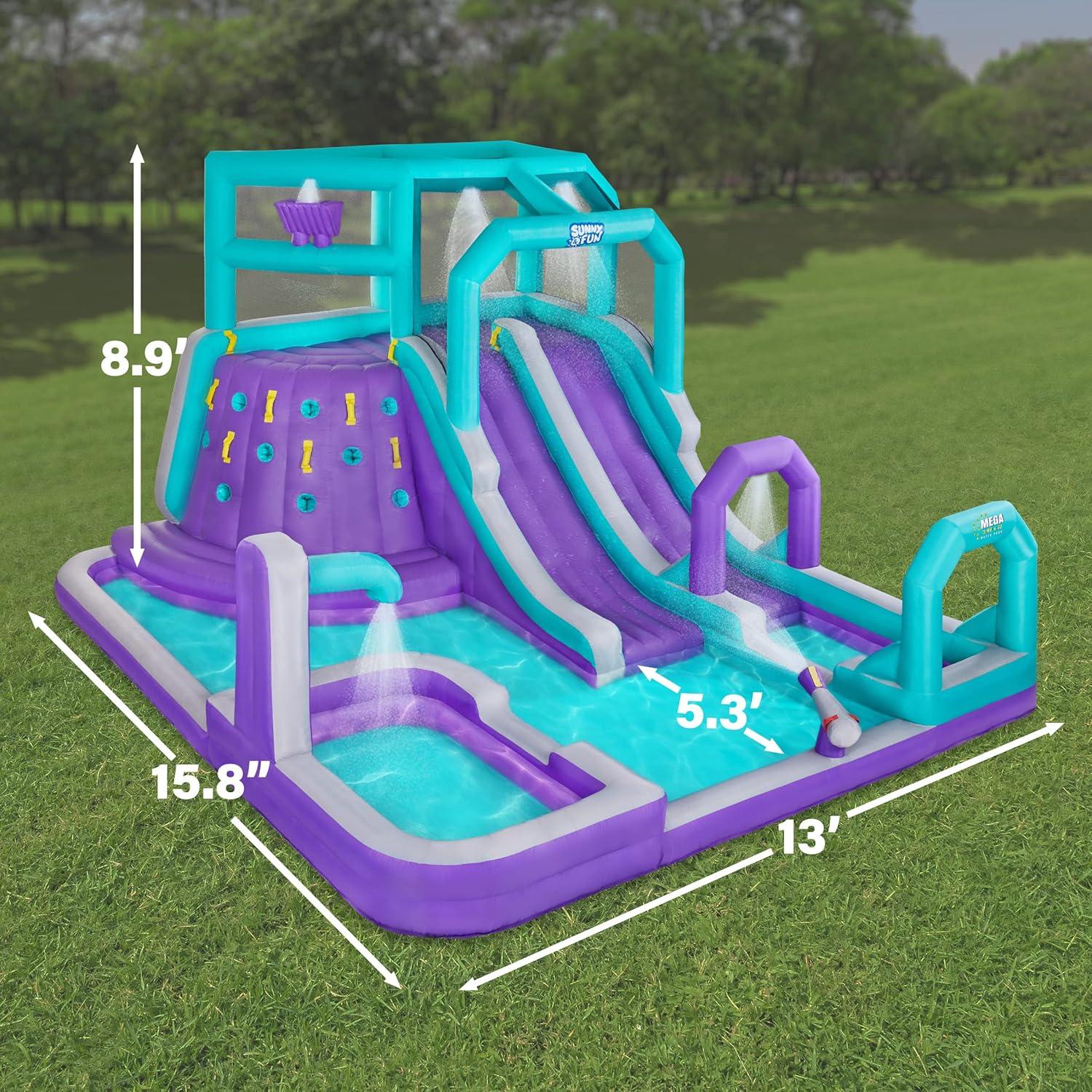 Mega Purple and Teal Inflatable Water Slide Park