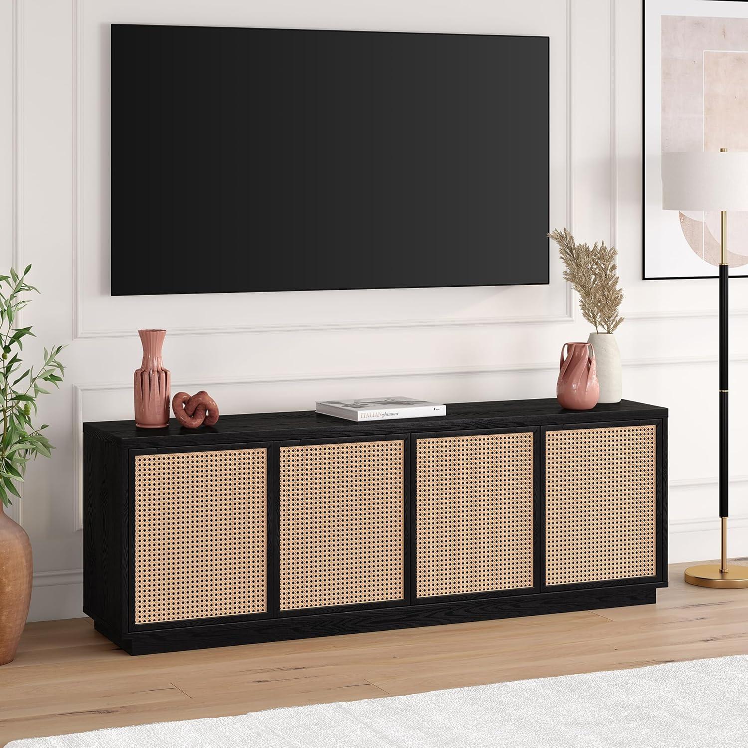 Evelyn&Zoe Pryce Rectangular TV Stand for TV's up to 78", Black Grain