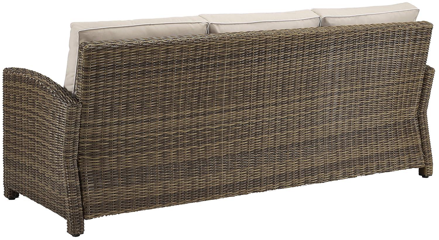 Bradenton Outdoor Wicker Sofa - Sand - Crosley: UV-Resistant Patio Furniture, 3-Seater with Foam Cushions