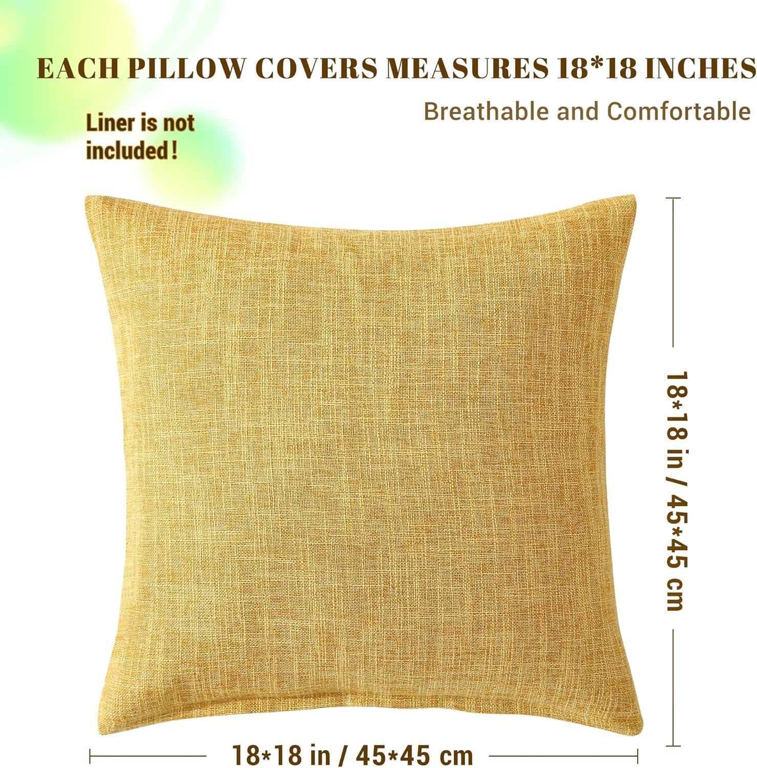 Set of 2 Mustard Yellow Linen Throw Pillow Covers 18x18 Inch