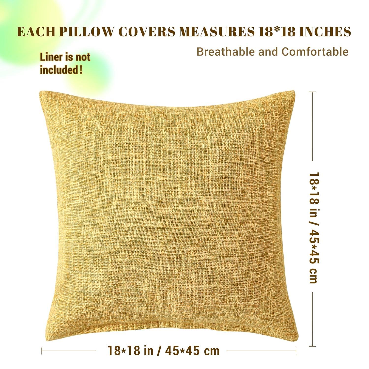 MAXAYA Set Of 2 Mustard Yellow Pillow Covers 18X18 Inch Rustic ...