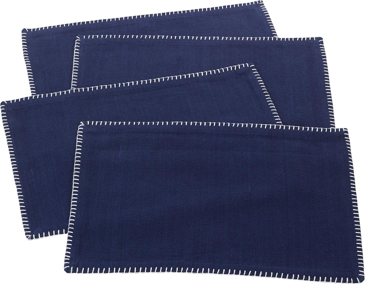 Saro Lifestyle Whipstitch Cotton Placemat, Navy Blue, (Set of 4 pcs)