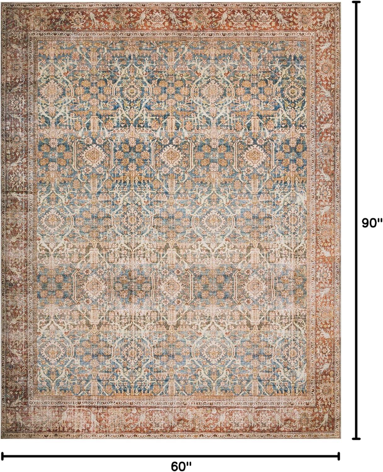 Layla Ocean Blue and Rust Rectangular Synthetic Area Rug