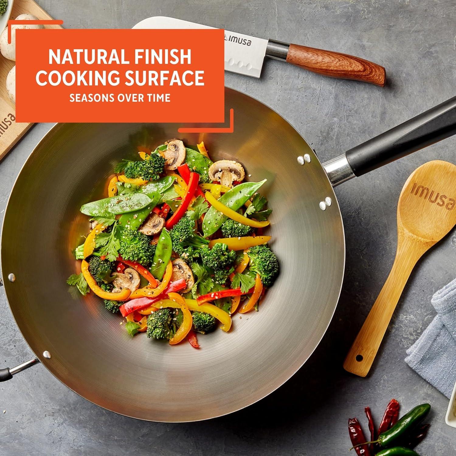 IMUSA 14in Carbon Steel Wok with Cool Touch Handles