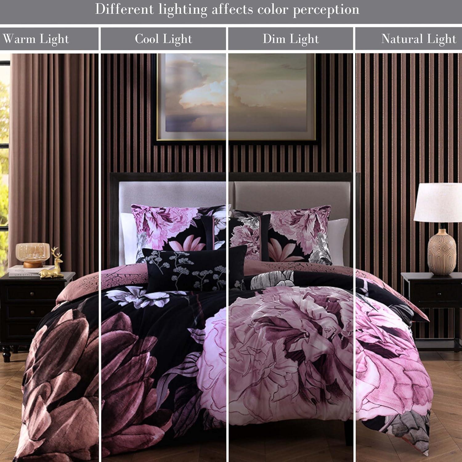 BeBeJan Bebejan Cool Pink Roses 200 Thread Count 100% Cotton Sateen 5-Piece Reversible Comforter Set
