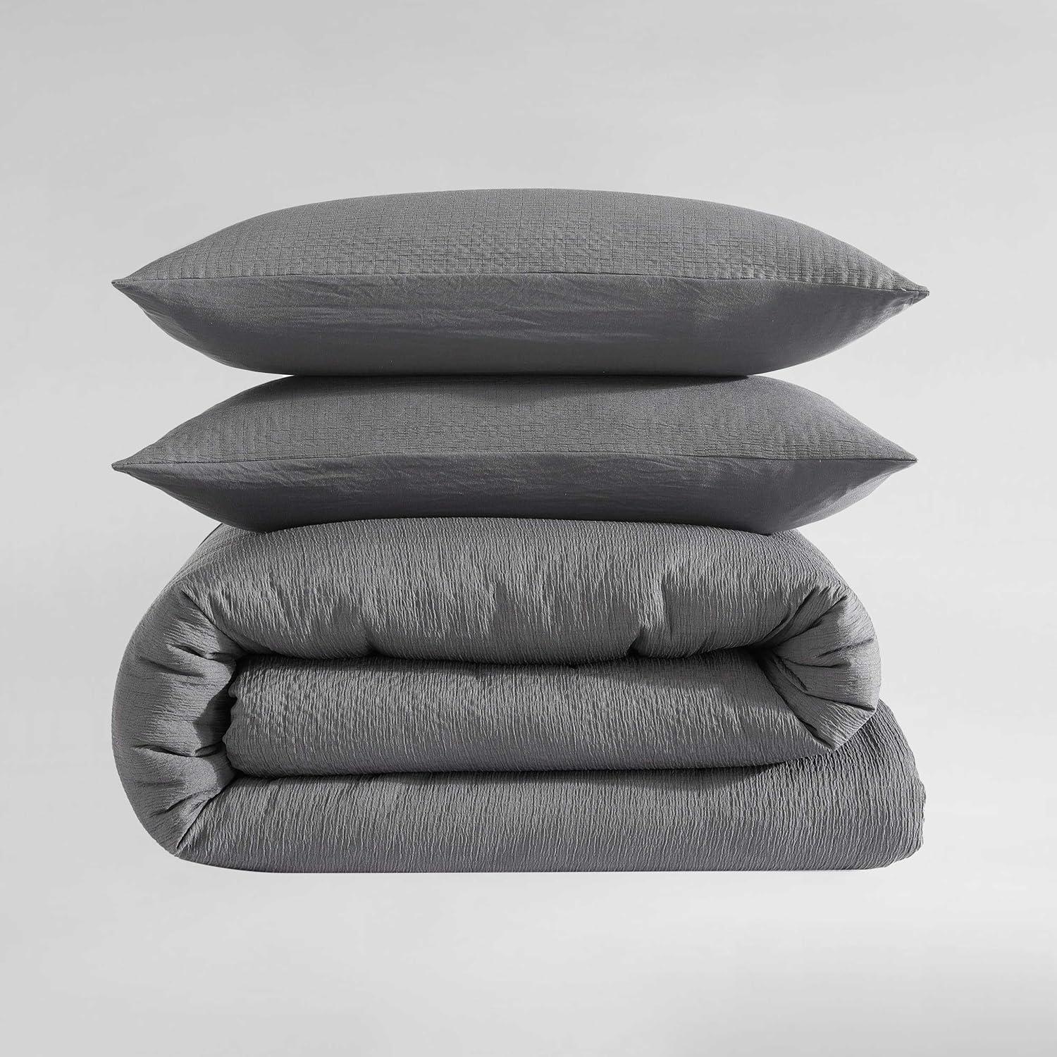 Gray Queen Seersucker 3-Piece Duvet Cover Set