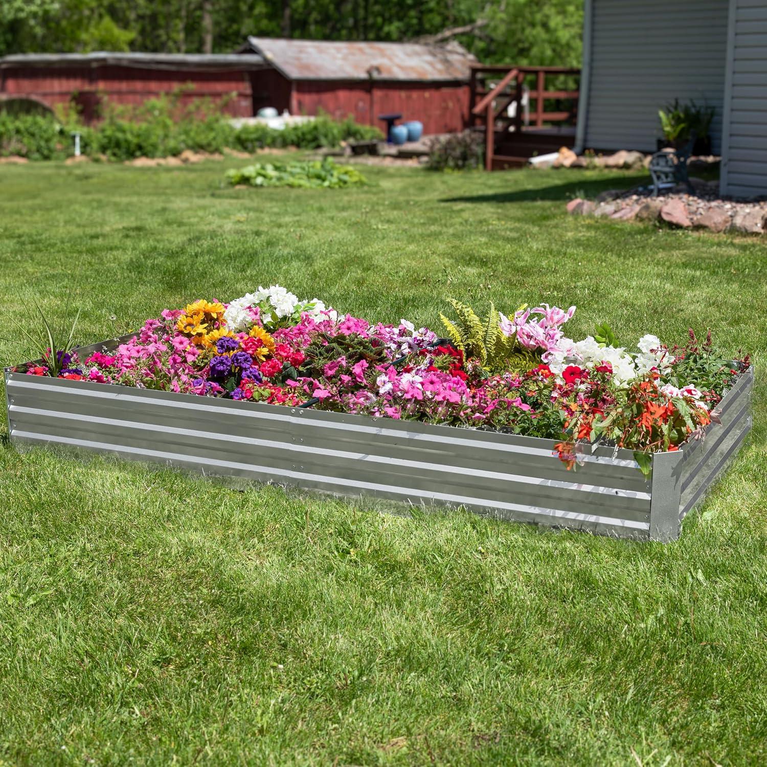 Sunnydaze Galvanized Steel Rectangle Raised Garden Bed - 4' x 8' - Gray