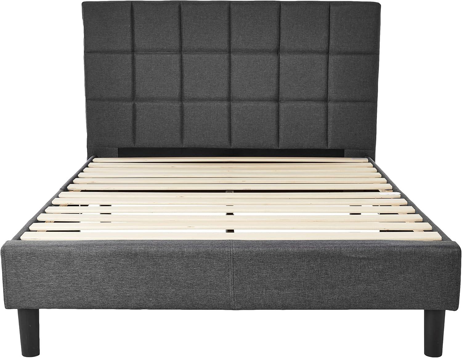 Full Dark Gray Upholstered Platform Bed with Tufted Headboard