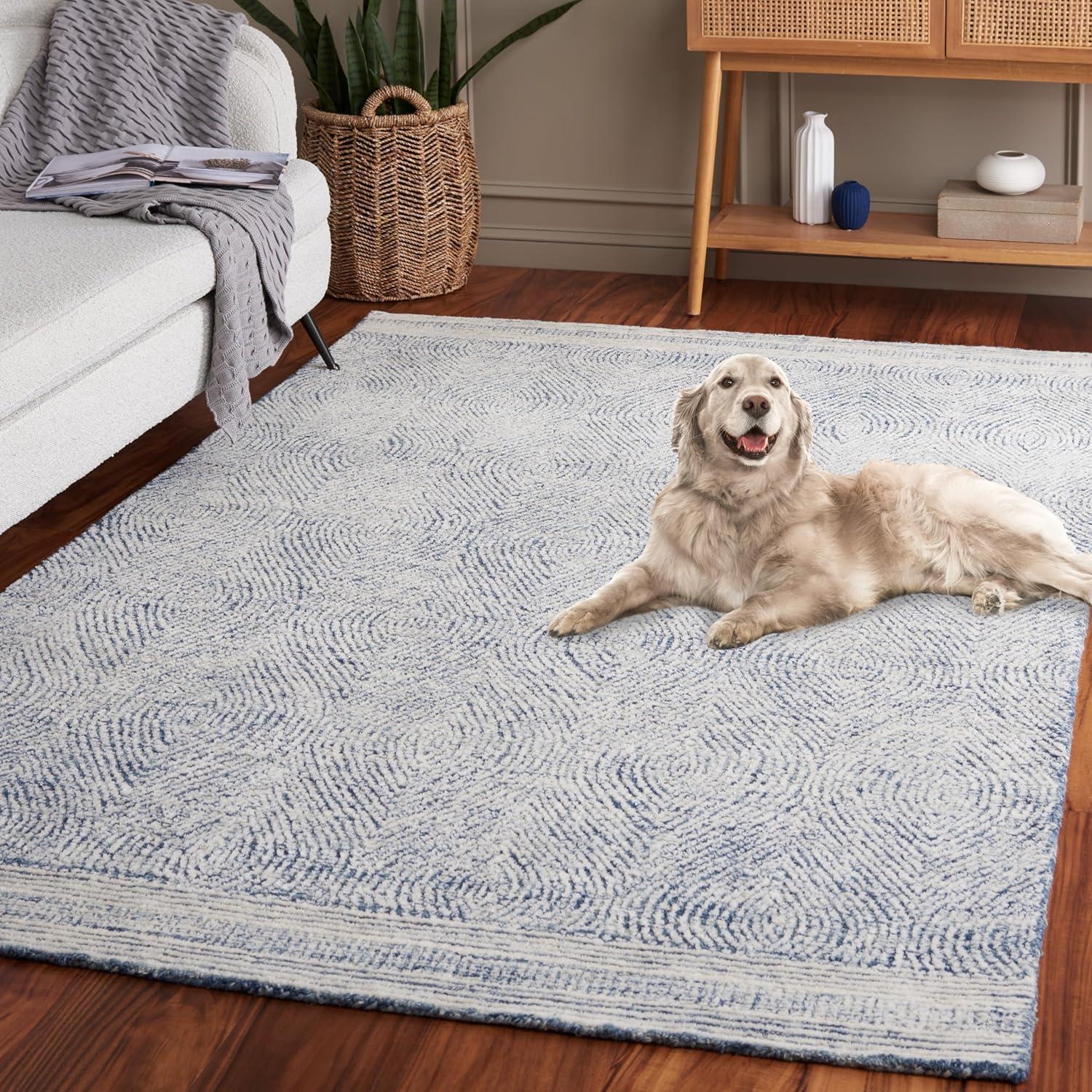 Abstract ABT340 Handmade Indoor Area Rug - Ivory/Navy - 5'x8' - Safavieh