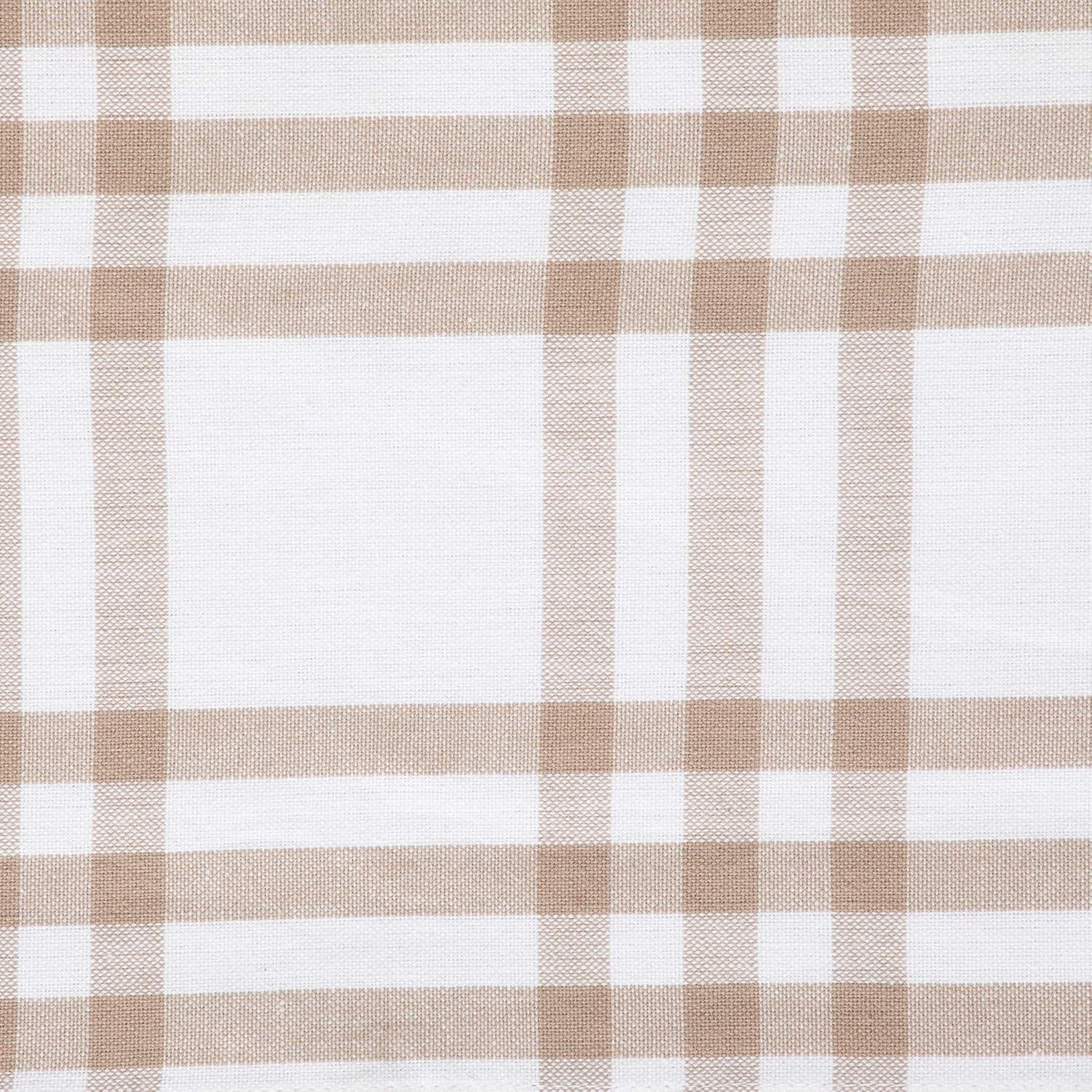 Beige and White Cotton Plaid Table Runner 14x72