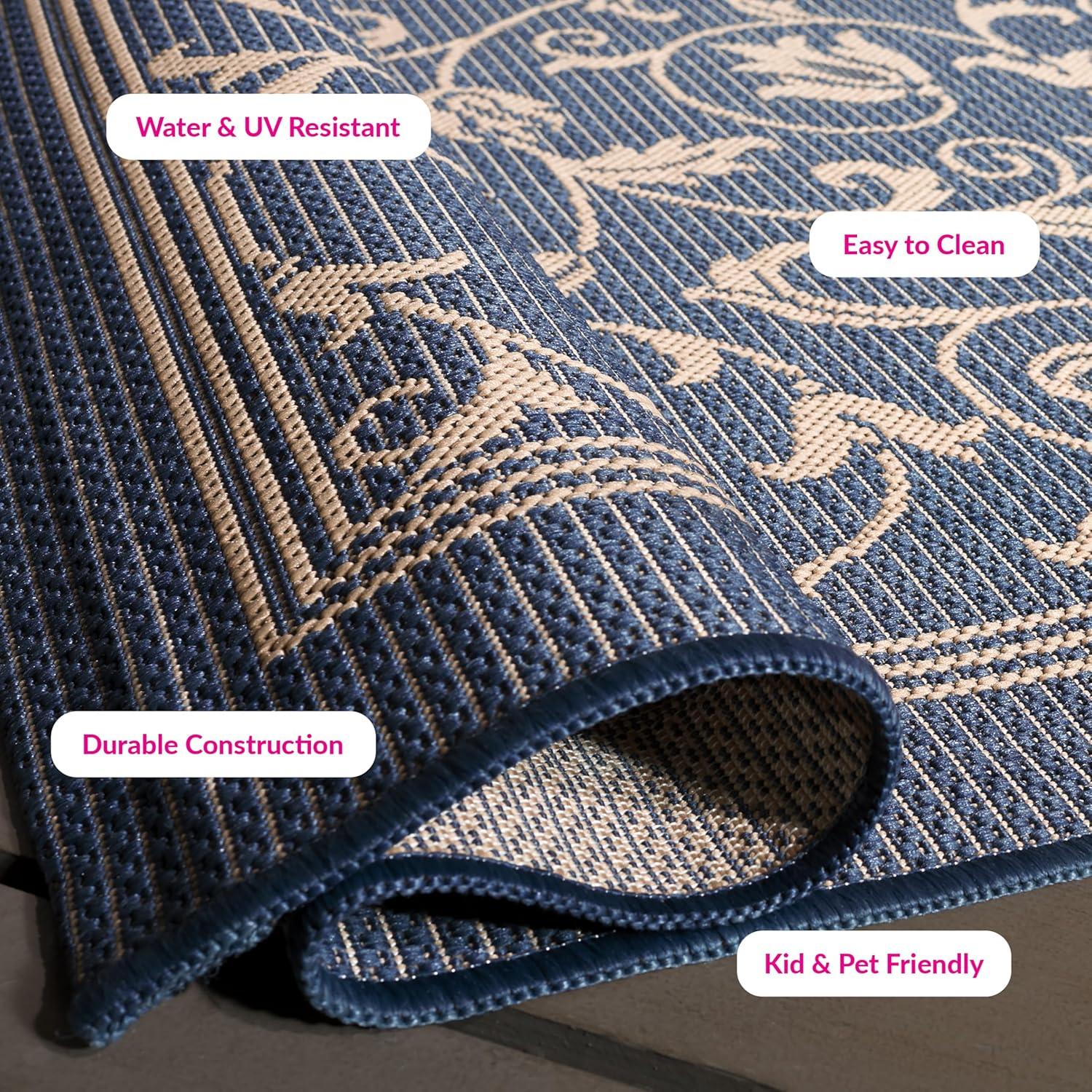 Courtyard CY2098 Power Loomed Indoor and Outdoor Area Rug - Navy/Beige - 5'3"x7'7" - Safavieh