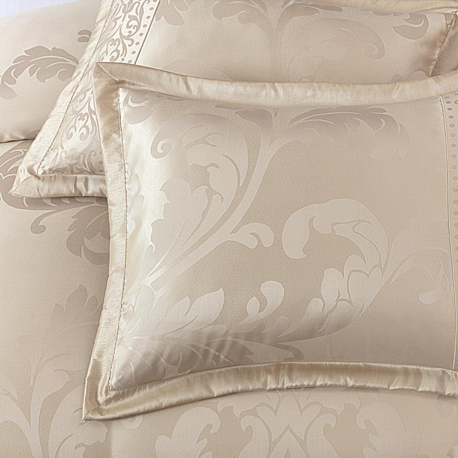 Champagne Jacquard Floral Queen Comforter Set with Decorative Pillows