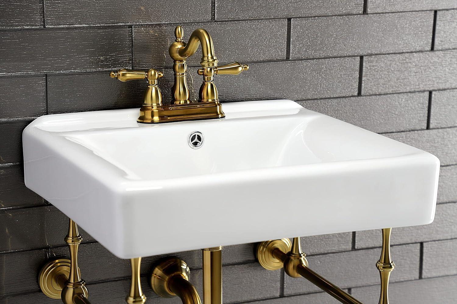 Kingston Brass Edwardian 20-Inch Porcelain Console Sink with Brass Legs (4-Inch, 3-Hole)