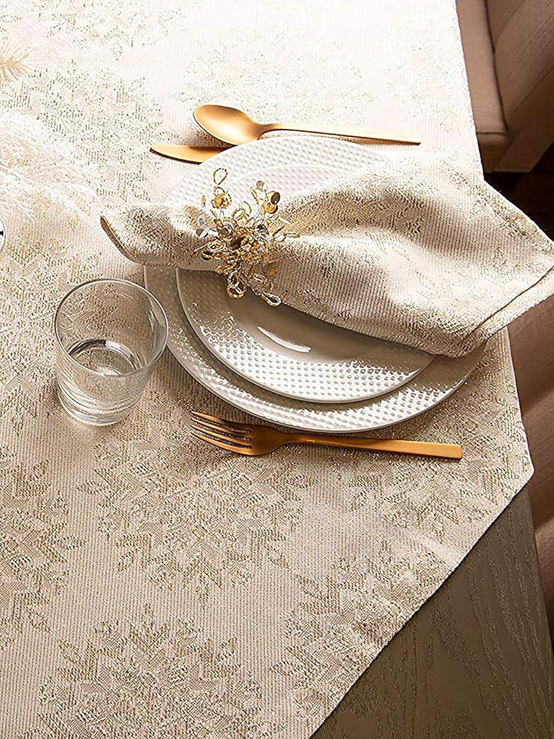 Snowflake Jacquard Beige Cotton Napkin Set, 20x20, 6 Piece