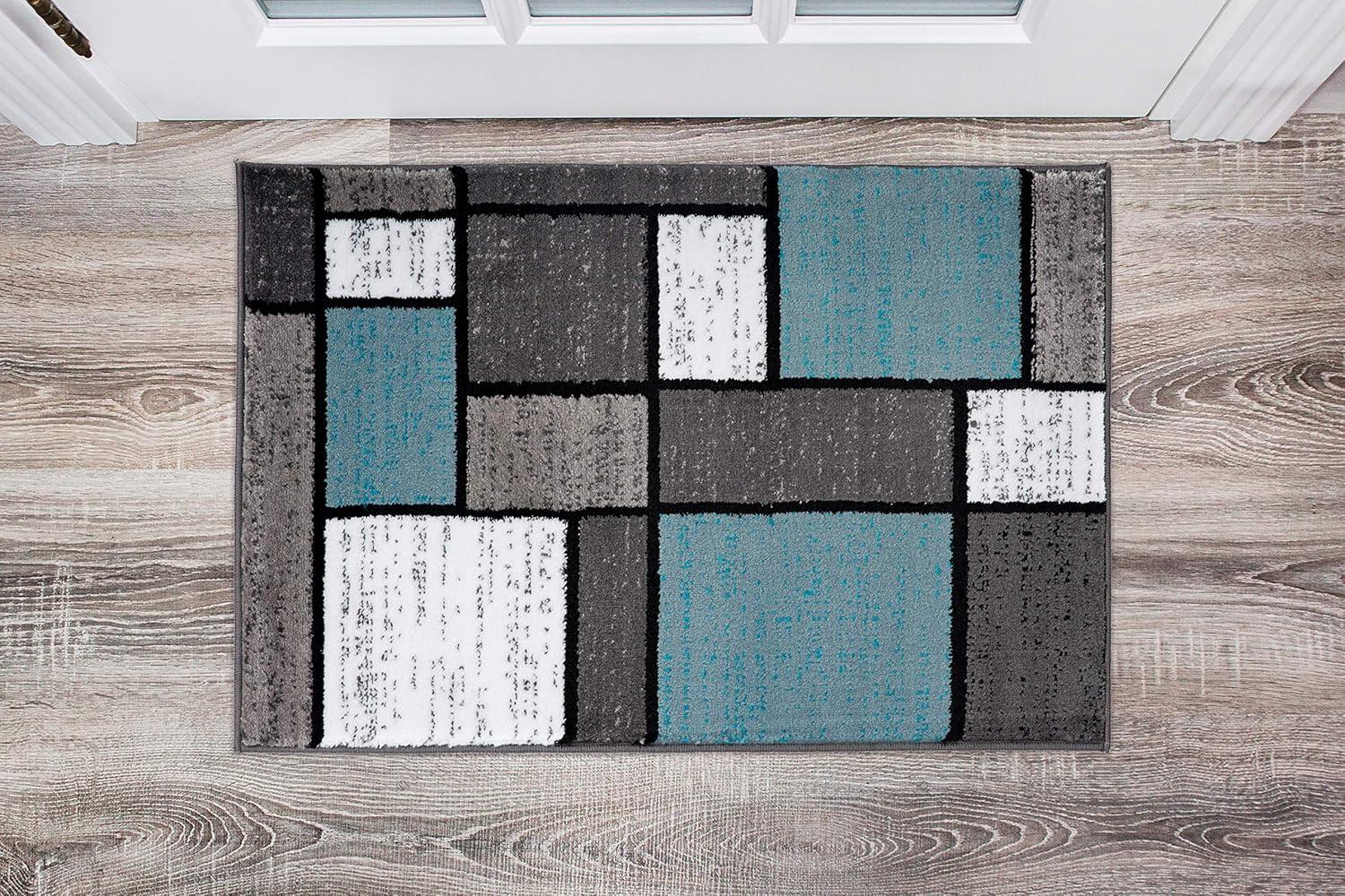 World Rug Gallery Contemporary Modern Boxed Color Block Blue Gray 2'x3' Area Rug