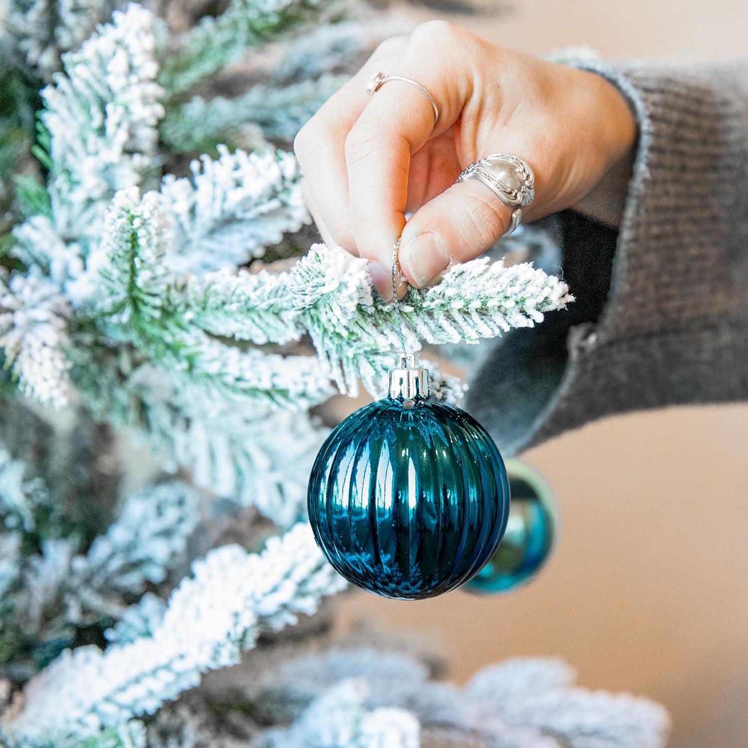 Sunnydaze Indoor Christmas Holiday Tree Shatterproof Merry Medley Ball Ornaments with Hooks - 2" - Turquoise and Blue - 24pc