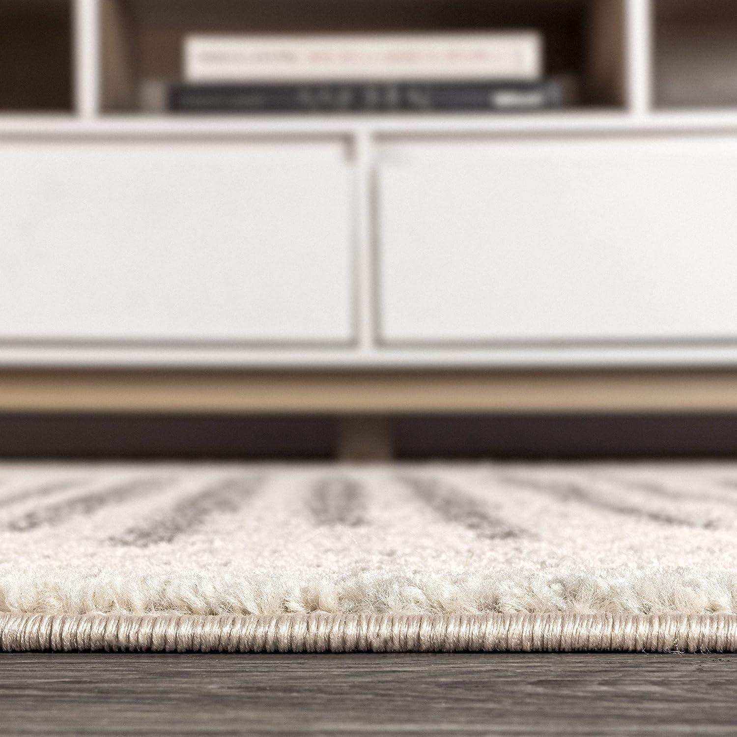 5'x8' Aya Berber Stripe Geometric Area Rug, Cream/Gray - JONATHAN Y