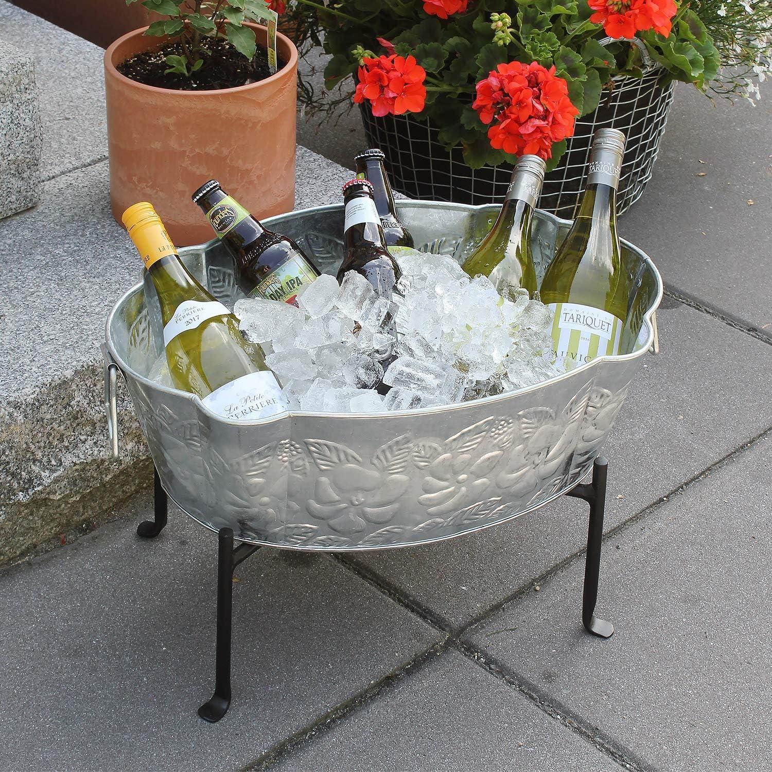 20" Embossed Oval Tub with Folding Stand Steel - ACHLA Designs: Vintage-Style Beverage Chiller & Planter