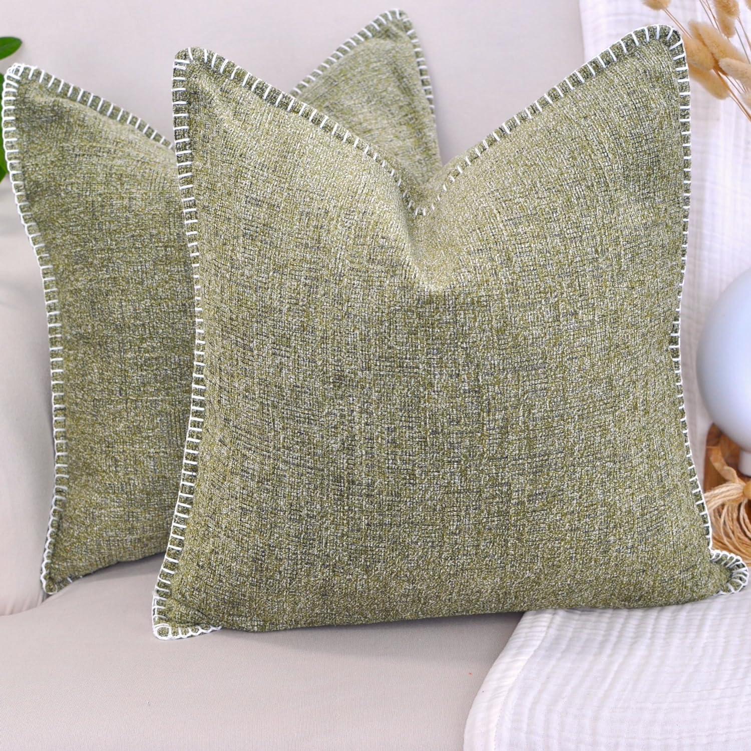 Soft Chenille Throw Pillow Covers With Stitched Edge