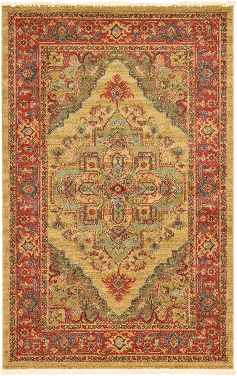 Sahand Persian-European Blend Area Rug - Tan & Light Blue, 5'1" x 8'