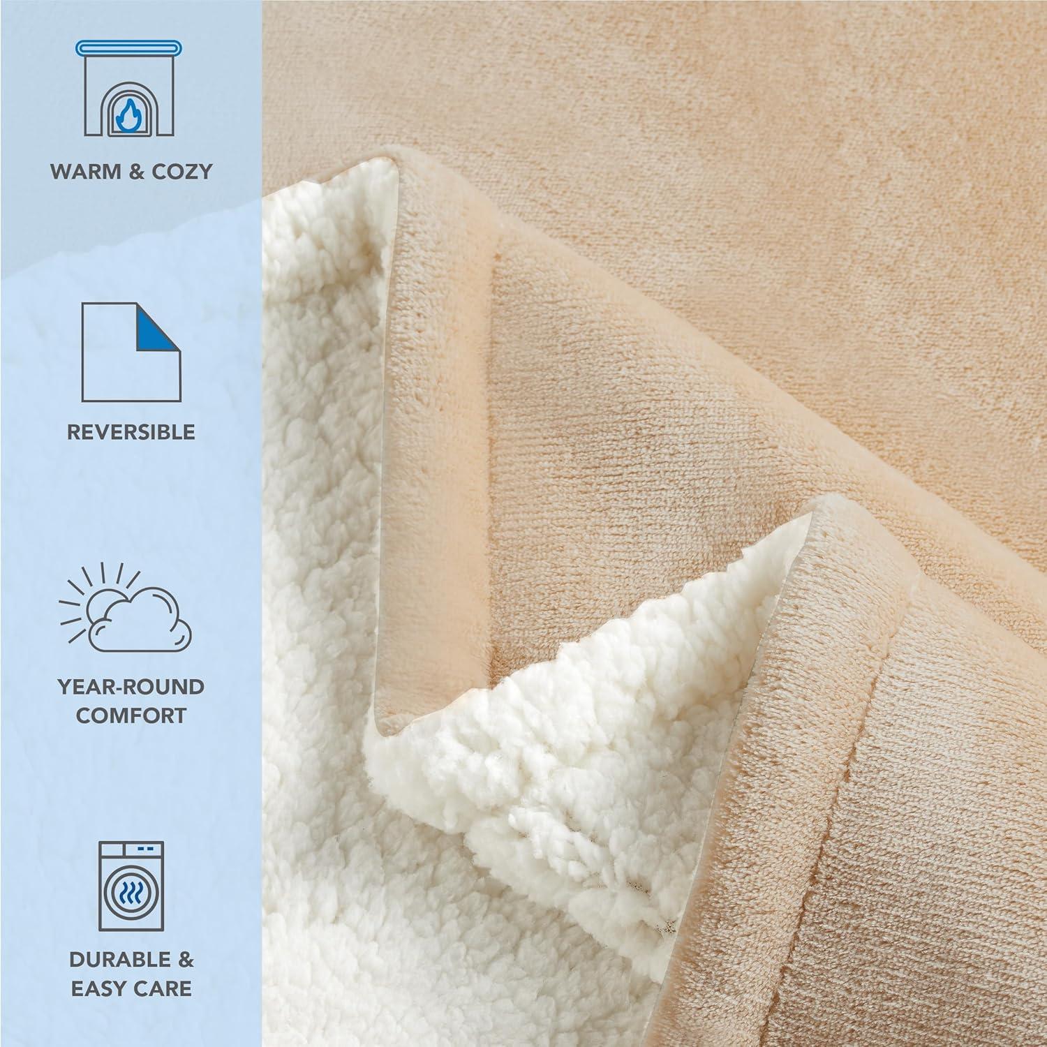 Host & Home Plush to Faux Shearling Blanket (Throw) 50x60 Tan