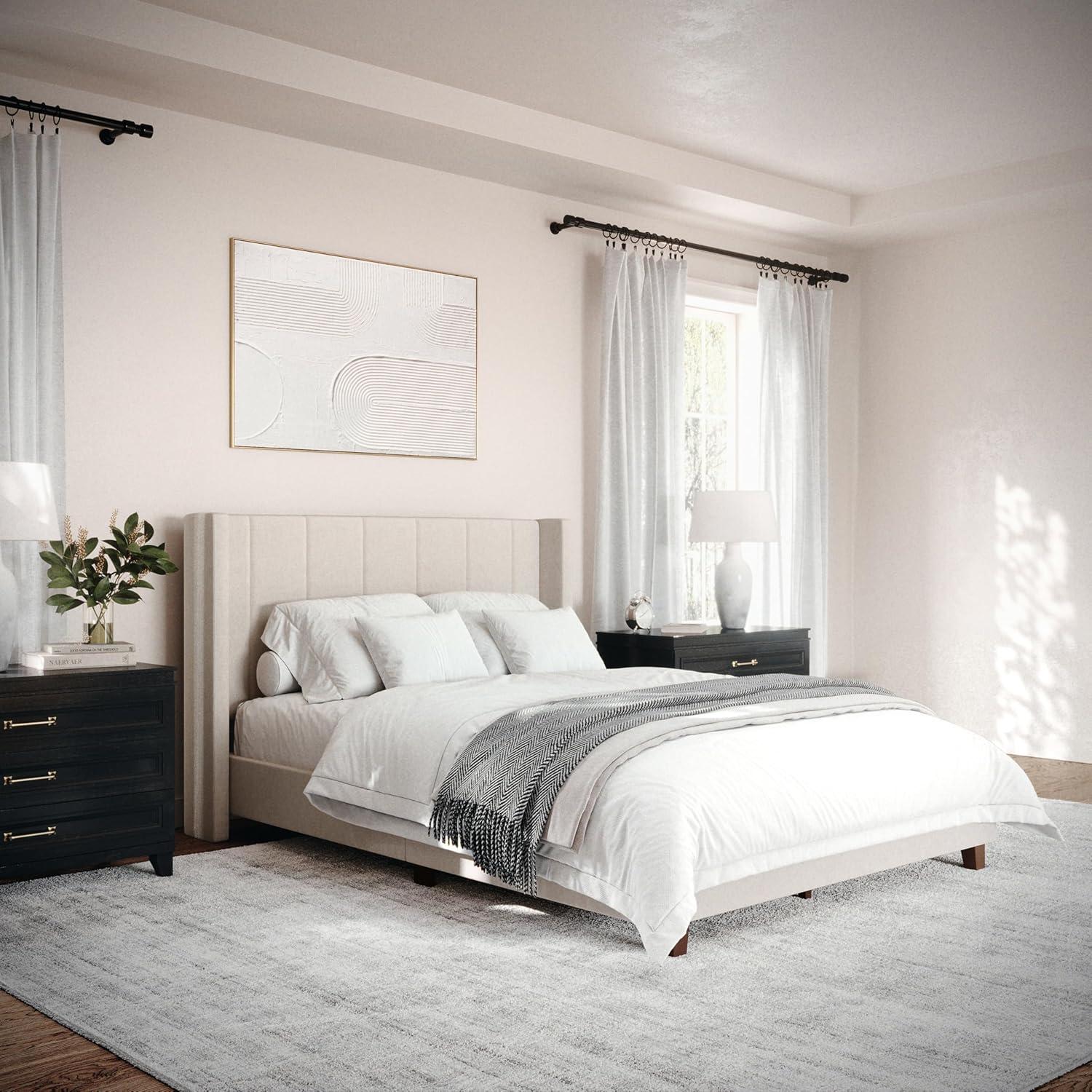 Martha Stewart Martha Stewart Kay Upholstered Platform Bed With Channel Stitched Wingback Headboard
